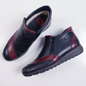 Reiker Women's Double-Zip Ankle Wedge Shoes Black Burgundy Leather Size 39